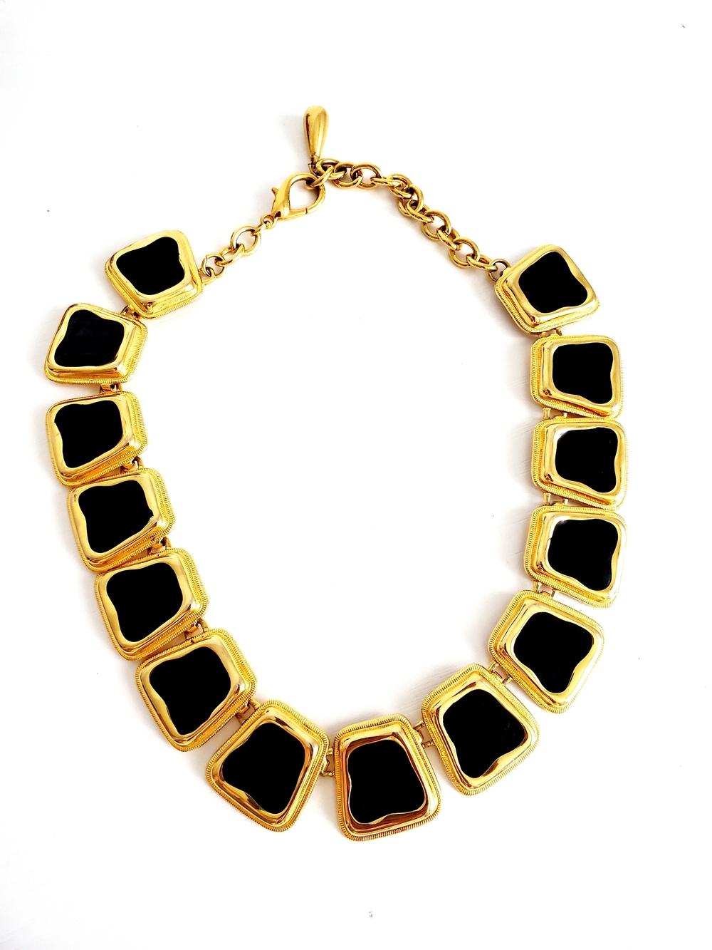 "Vintage 1980s Black Enamel Collar Necklace - Attributed to Anne Klein"